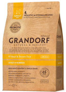 Grandorf 4 Meat & Brown Rice Adult Mini з пробіотиками