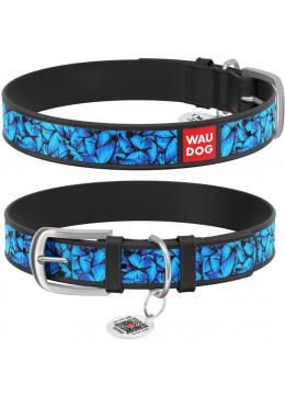 Collar WauDog Design Блакитні метелики з qr паспортом чорний