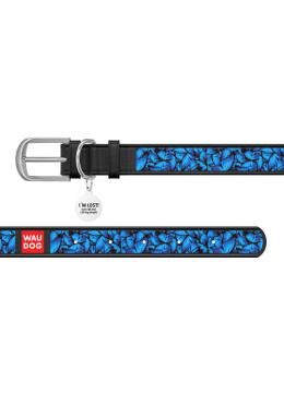 Collar WauDog Design Блакитні метелики з qr паспортом чорний