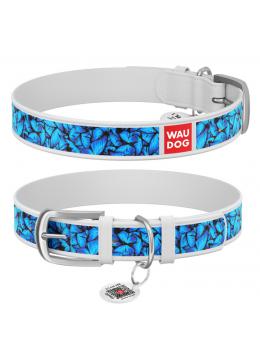 Collar WauDog Design Блакитні метелики з qr паспортом білий