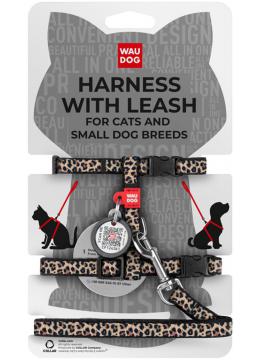Collar WauDog Nylon з qr паспортом шлейки для котів колір леопард