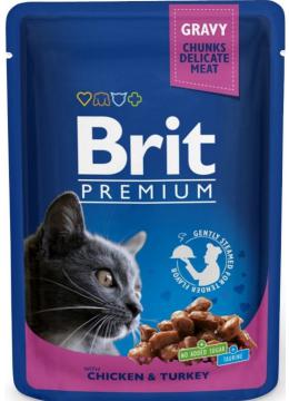 Brit Premium Pouch курка та індичка для дорослих кішок