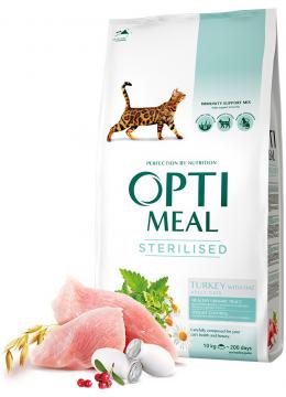 Optimeal Adult Cat Sterilised для взрослых кошек с индейкой и овсом