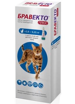 Bravecto Plus Противоразитарные капли для кошек от 2,8-6,25 кг