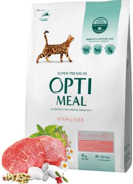 Optimeal Adult Cat Sterilised для взрослых кошек с говядиной и сорго