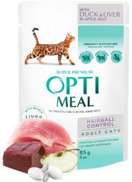 Optimeal Adult Cat Hairball с уткой и печенью в яблочном желе