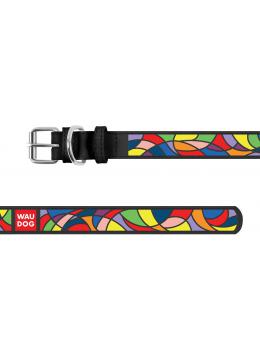 Collar WauDog Design Витраж кожаный ошейник черный