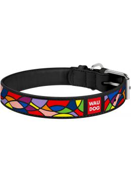 Collar WauDog Design Витраж кожаный ошейник черный