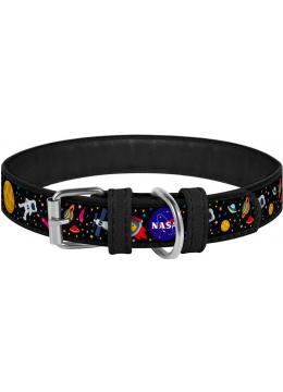 Collar WauDog Design Nasa кожаный ошейник черный