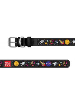 Collar WauDog Design Nasa кожаный ошейник черный