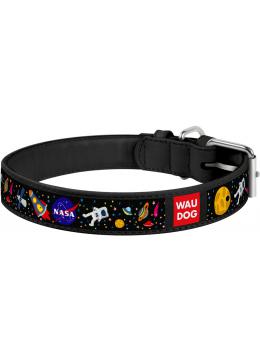 Collar WauDog Design Nasa кожаный ошейник черный