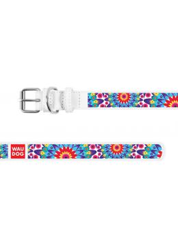 Collar WauDog Design Цветы кожаный ошейник белый