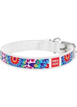 Collar WauDog Design Цветы кожаный ошейник белый