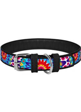 Collar WauDog Design Цветы кожаный ошейник черный