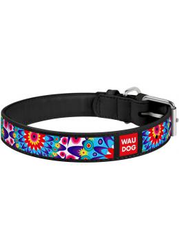 Collar WauDog Design Цветы кожаный ошейник черный