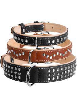 Collar WauDog Soft Кожаный ошейник с металлическими украшениями коричневый
