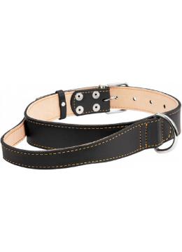 Collar Кожаный двойной ошейник с ручкой черный
