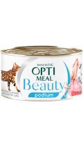 Optimeal Beauty Podium Adult Cat с полосатым тунцом и кольцами кальмара в соусе