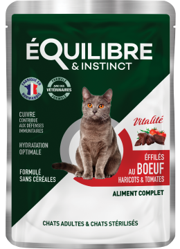 Equilibre & Instinct Шматочки в соусі для дорослих і стерилізованих котів із яловичиною, квасолею й томатами