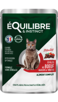 Equilibre & Instinct Шматочки в соусі для дорослих і стерилізованих котів із яловичиною, квасолею й томатами