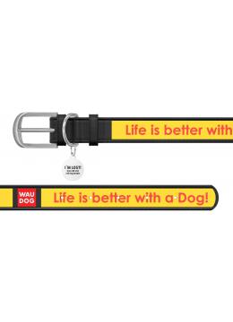 Collar WauDog Design Life is Better с qr паспортом чорный
