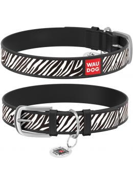 Collar WauDog Design Зебра qr паспортом чорный