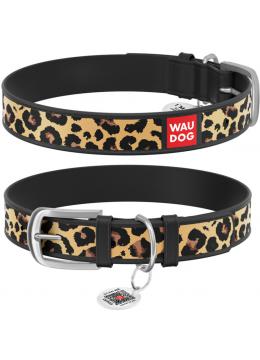 Collar WauDog Design Леопард qr паспортом черный