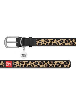 Collar WauDog Design Леопард qr паспортом черный