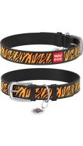 Collar WauDog Design Тигр qr паспортом черный