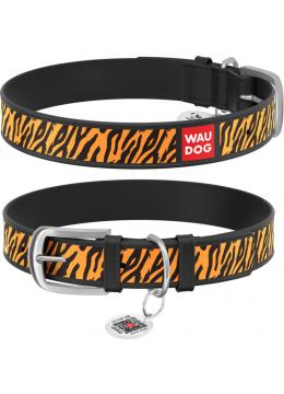 Collar WauDog Design Тигр qr паспортом черный