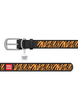 Collar WauDog Design Тигр qr паспортом черный