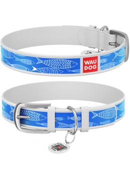 Collar WauDog Design Рыба qr паспортом белый