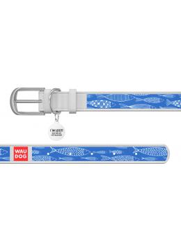 Collar WauDog Design Рыба qr паспортом белый