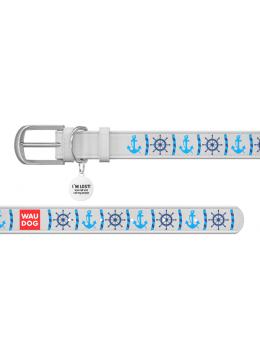 Collar WauDog Design Якоря с qr паспортом белый