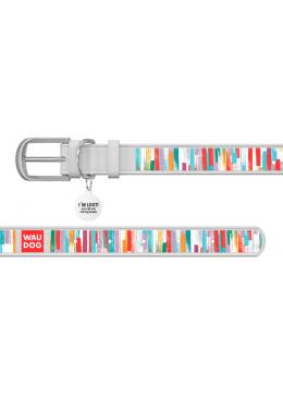 Collar WauDog Design Яркие полосы с qr паспортом белый