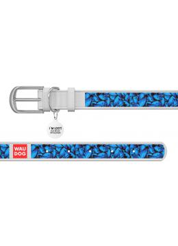 Collar WauDog Design Голубые бабочки с qr паспортом белый
