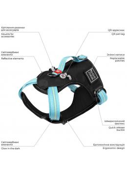 Collar Waudog Nylon Анатомичная шлея з qr паспортом голубая