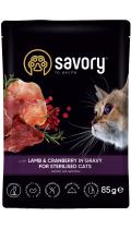 Savory Sterilised Cat Lamb and Cranberry in Gravy
