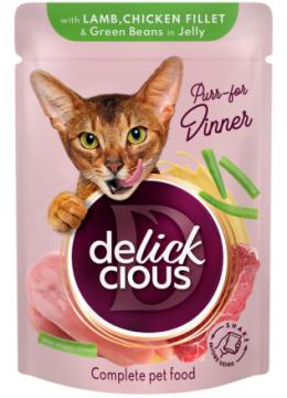 Delickcious Кусочки с ягнятиной, куриным филе и фасолью спаржевой в желе