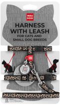 Collar WauDog Nylon з qr паспортом шлея для котов цвет леопард