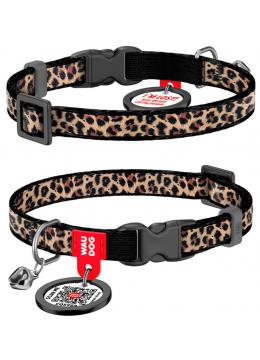 Collar WauDog Nylon з qr паспортом ошейник для котов цвет леопард