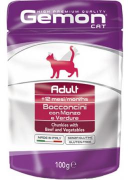 Gemon Cat Wet Adult Adult Говядина с кусочками в желе