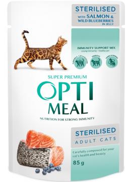 Optimeal Adult Cat Sterilised с лососем и черникой