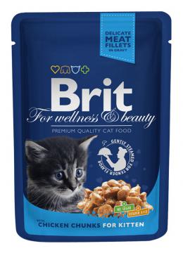 Brit Premium Pouch Кусочки с курицей для котят